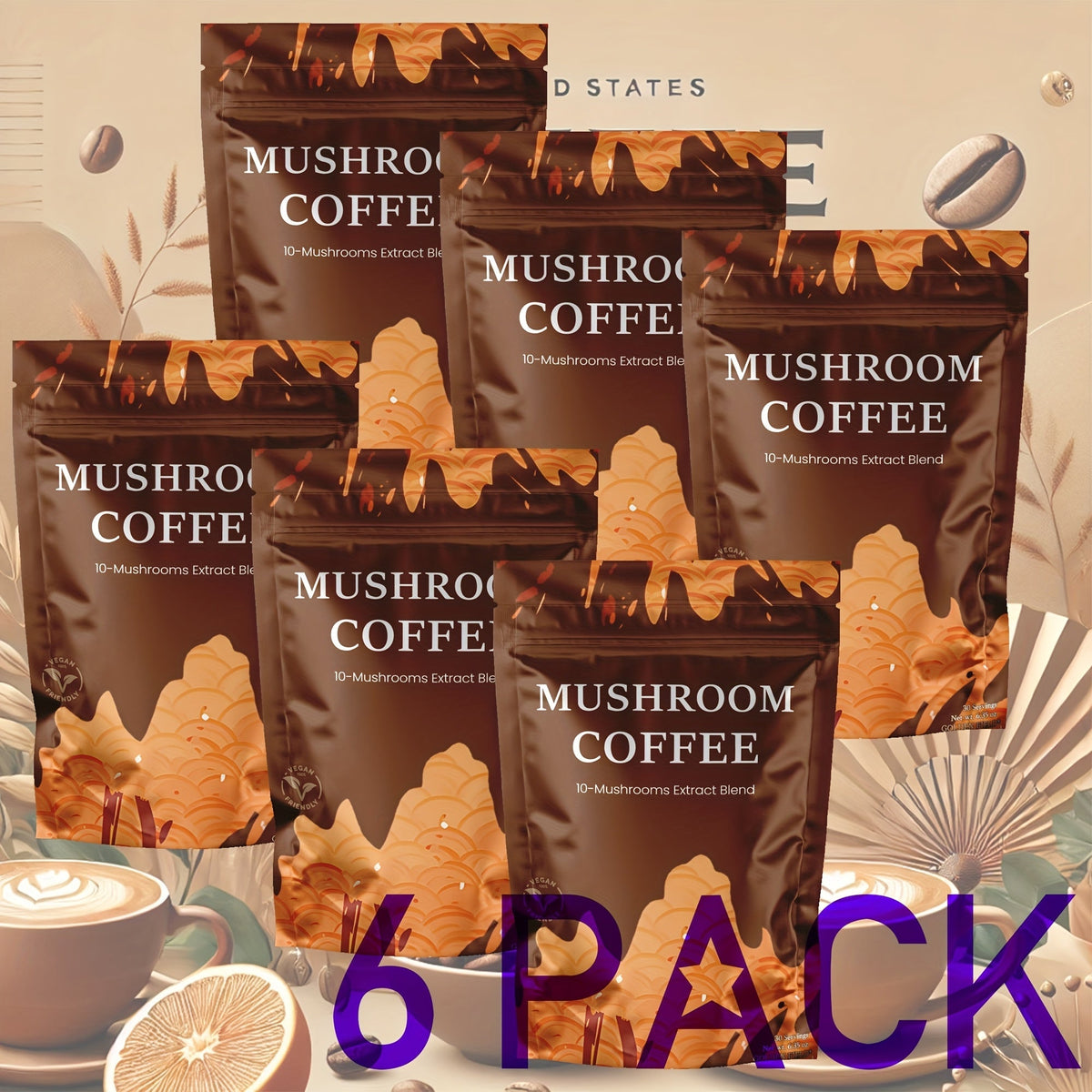 Mushroom Coffee 10 Adaptogenic Mushrooms MCT Oil USA Grown Instant - Lion's Mane Turkey Tail Shiitake 6.35oz No Jitters Keto Vegan Friendly Available in 1 3 & 6 Pack