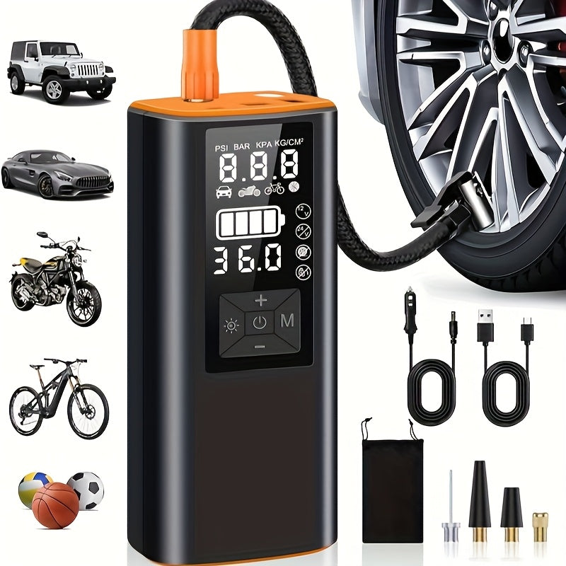 Portable Tire Inflator 150 PSI Wireless Air Compressor 6000mAh Battery 12V Cord Digital Gauge Auto Shut-Off LED Light 4 Preset Modes for Car Motorcycle Bike Ball Road Trip