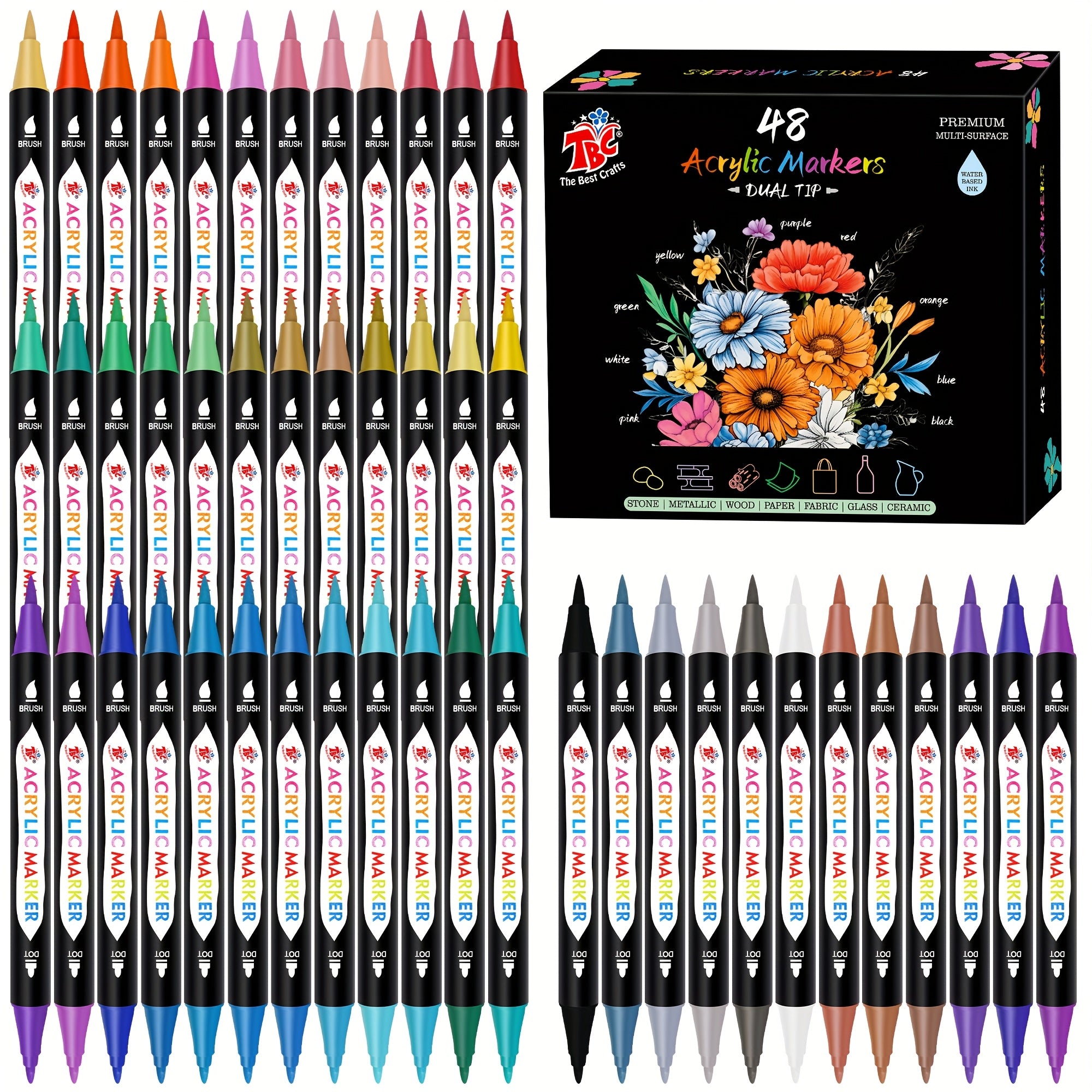 Dual Tip Acrylic Paint Markers 48 72 108 Colors – ASTM Certified Non-Toxic Waterproof Fine & Broad Tip Paint Pens for Rock Painting, Canvas, Glass, Wood, Pottery & DIY Crafts