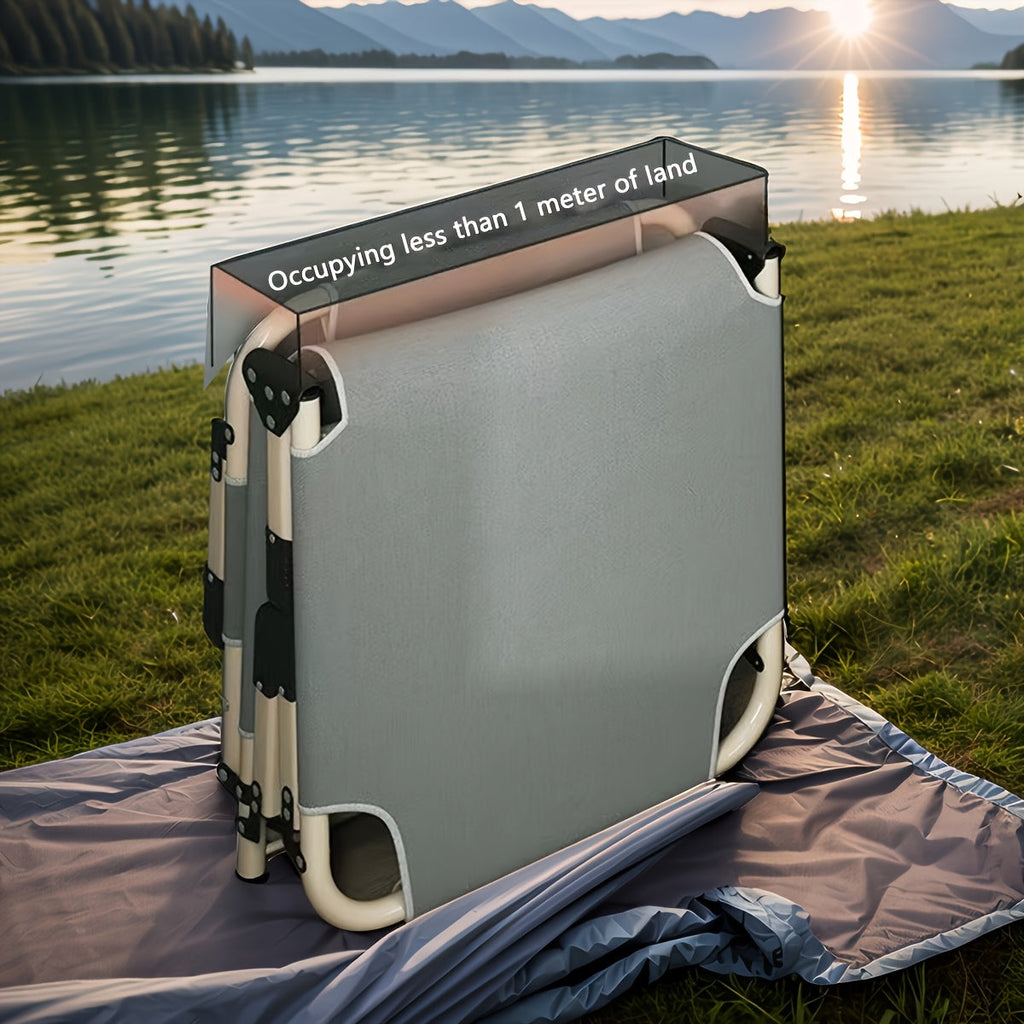 1200D Folding Camping Bed – Portable Outdoor Sleeping Cot Without Mattress for Camping Beach Patio Sunbathing Poolside, Durable Oxford Fabric Easy Setup, Gray