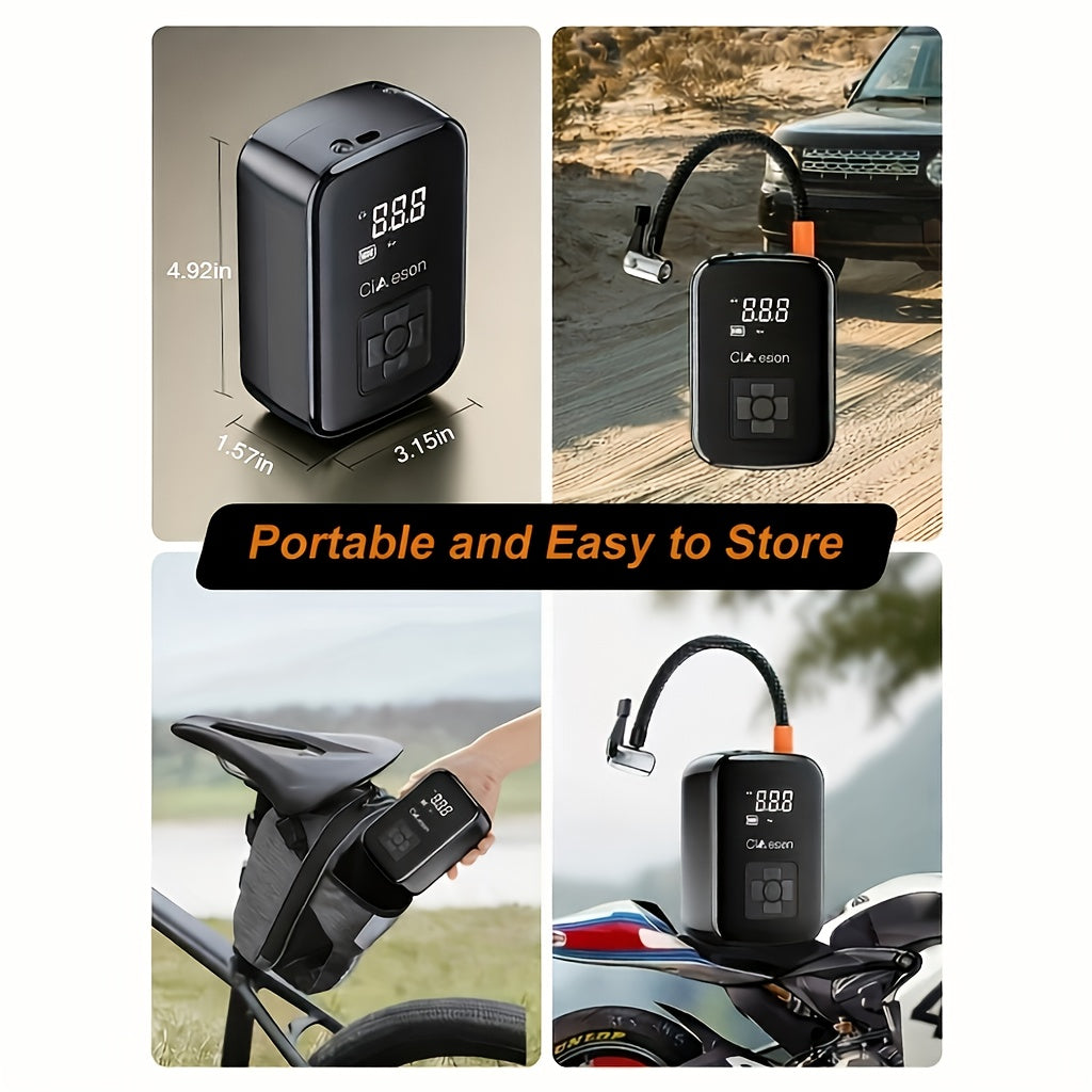 Portable Tire Inflator 100W Cordless Air Pump 4000mAh Battery 30-Second Inflation 5 Modes Digital PSI Display Type-C Fast Charging LED Light Multi-Nozzle for Car Motorcycle Bicycle Ball