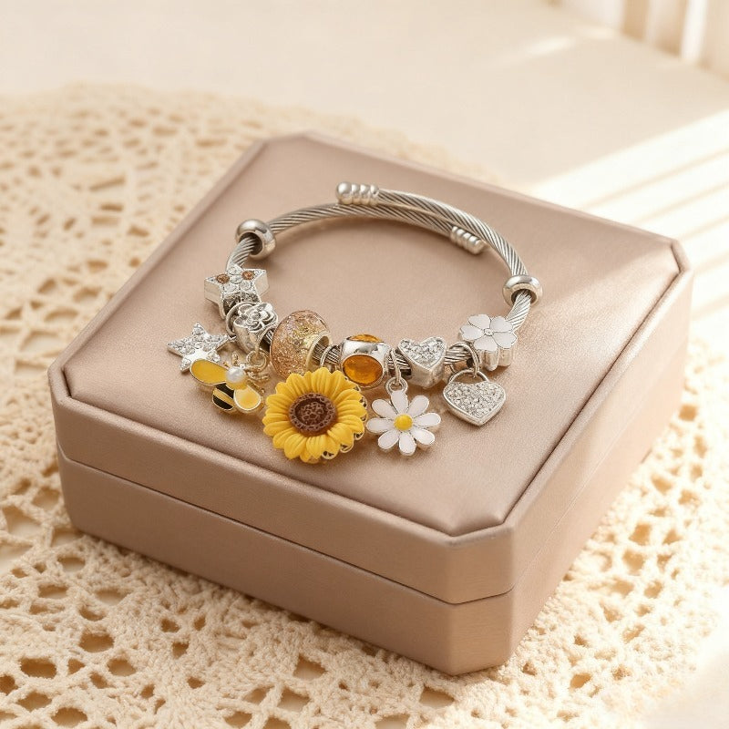 Gold Charm Bracelet for Women Multi-Pendant – Hypoallergenic Boho Stackable Wrist Jewelry for Fall Winter Daily Wear, Unique Valentine's Day Christmas Birthday Anniversary Gift for Her