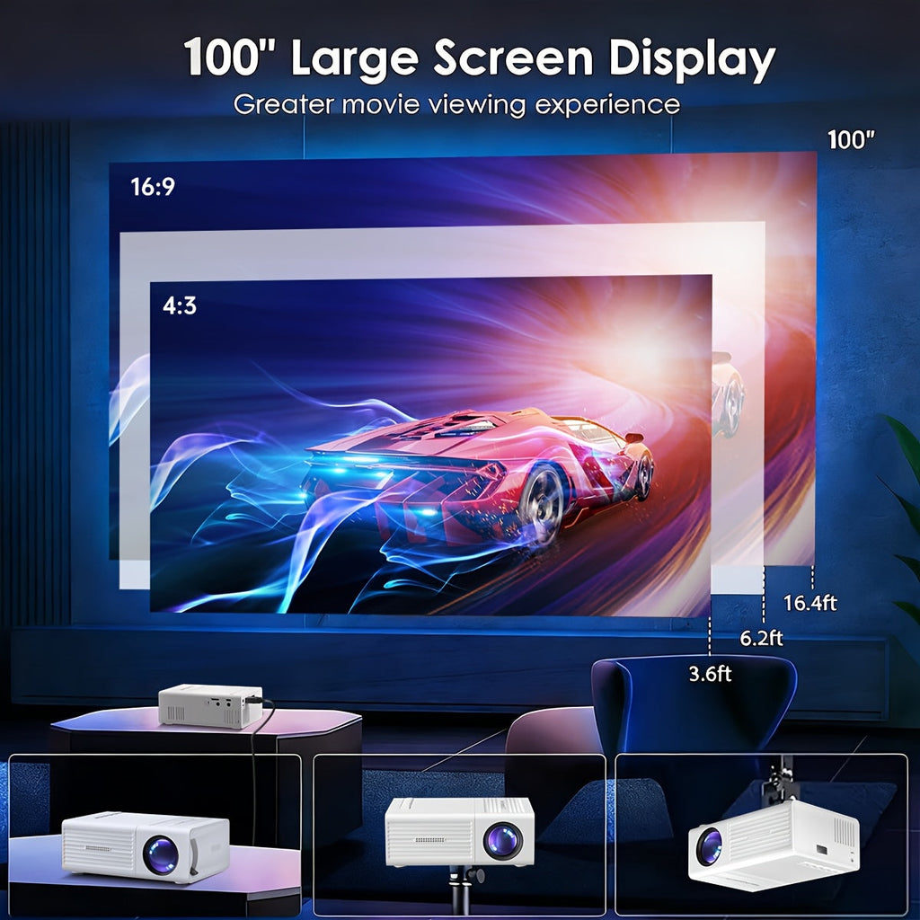 Portable Projector 1080P Supported 1280x720 Native Resolution USB Plug-and-Play Wireless Remote Control Modern Style Home Theater Bedroom Outdoor Movie Projector