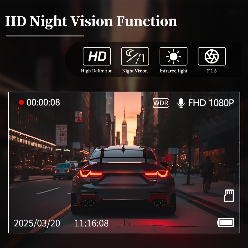 Dash Cam S2N 1080P HD Front and Rear Dual Camera with ADAS Night Vision G-Sensor Loop Recording 24Hr Parking Mode 170 Degree Wide Angle 2 Inch IPS Screen Car DVR for Cars Trucks SUVs