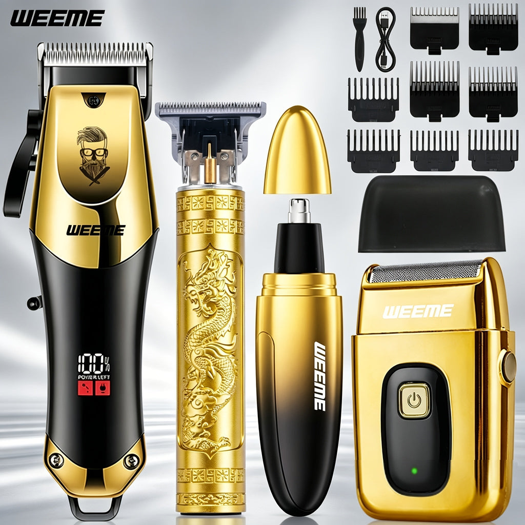 Men's Electric Hair Clipper Grooming Set USB Rechargeable Cordless Nose Hair Trimmer Shaver 2-Piece 4-Piece 5-Piece Professional Lithium Battery Father's Day Birthday Gift Golden Blue