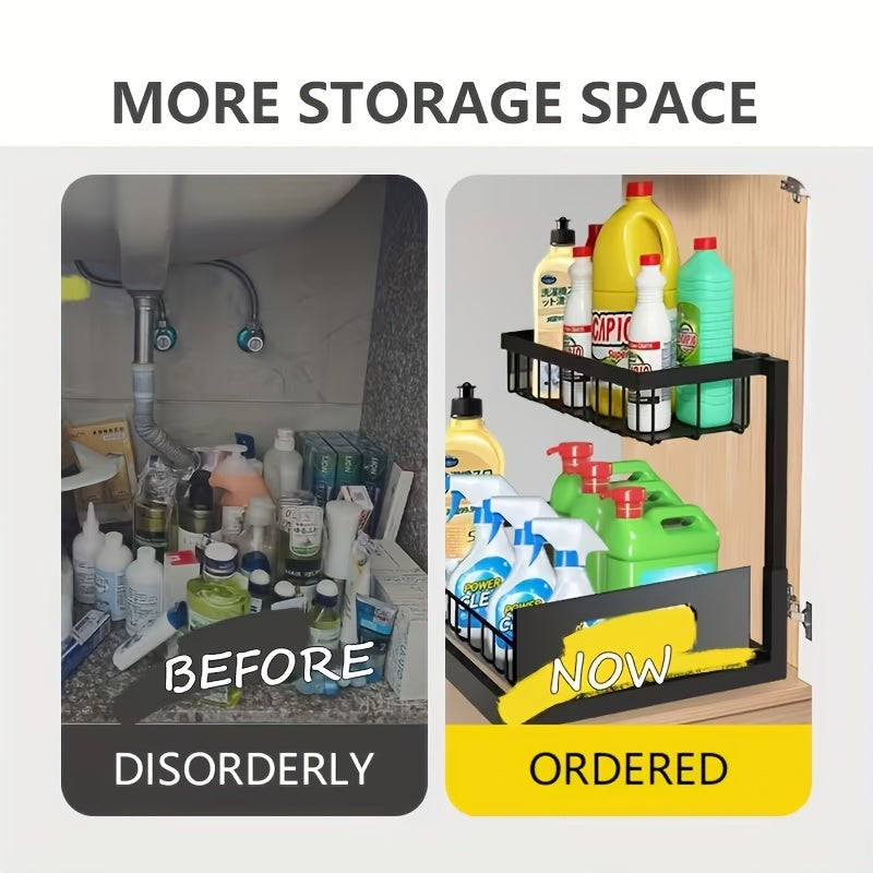 Pull Out Under Sink Organizer 2-Tier Slide-Out Cabinet Shelf, Kitchen Bathroom Utility Rack Storage Shelves, Sliding Cabinet Organizer for Under Sink Kitchen Bathroom Pantry – 1 or 2 Pack Options
