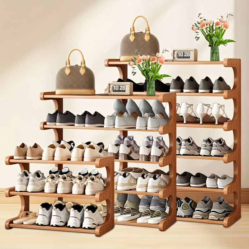 Shoe Rack 3/5/6-Tier Wood Grain Cube Organizer | Space-Saving Multi-Layer Shoe Storage Shelf | Easy Assembly Self-Standing Shoe Tower for Entryway Dorm Closet Bedroom | Brown