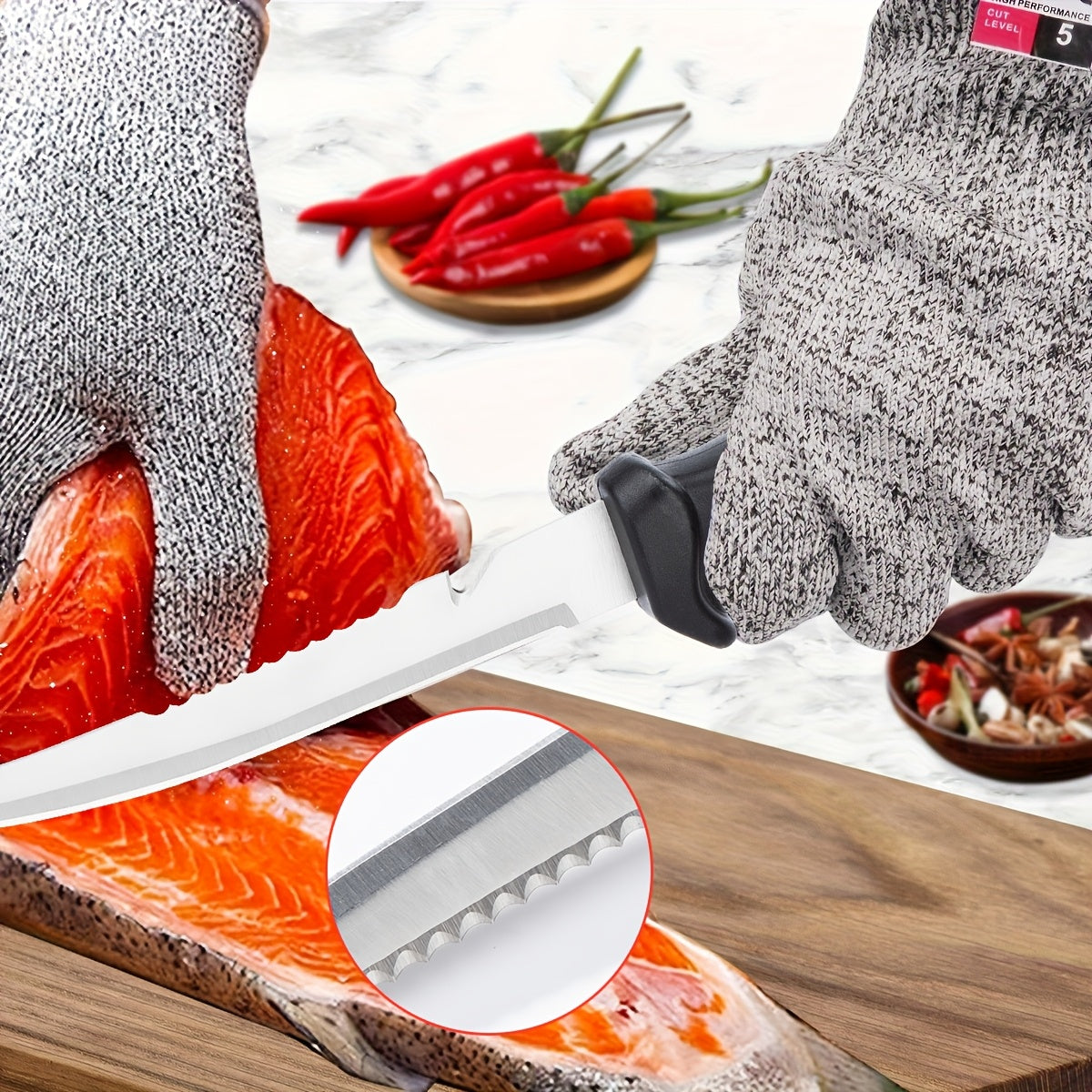 Fishing Knife Set 3 Piece Stainless Steel Fillet Boning Gutting Knives for Anglers & Campers – Includes Cut Resistant Gloves, Line Cutter & Cord, Unique Fishing Gift for Men & Dad