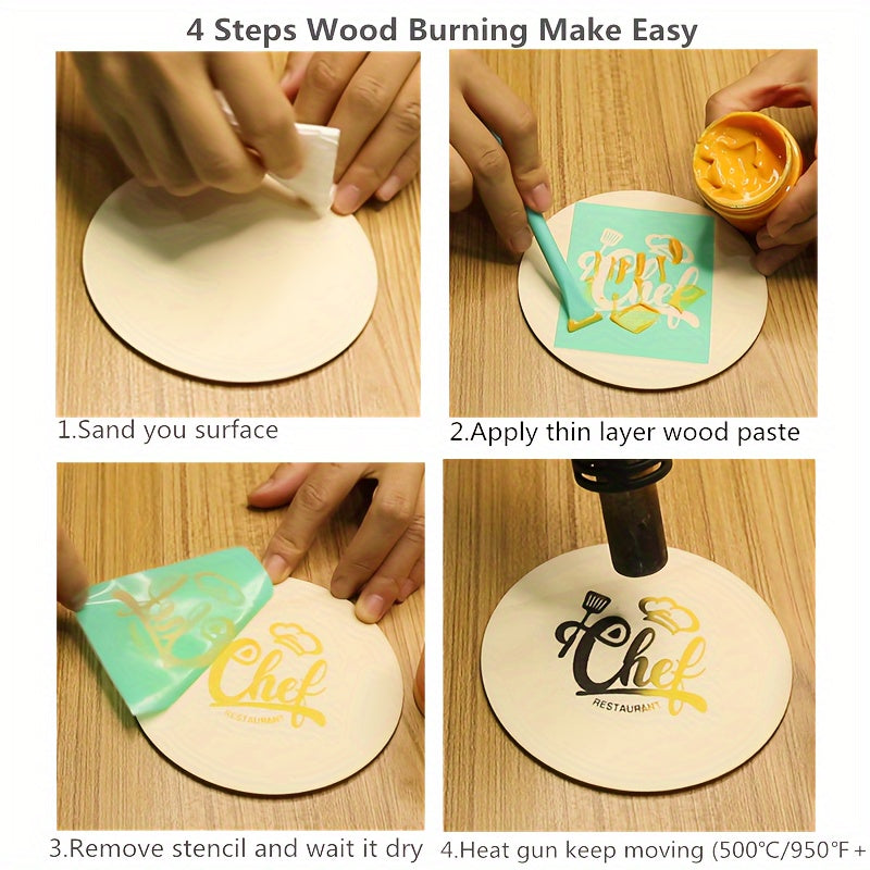 Wood Burning Paste Kit Heat Activated Pyrography Gel Set with Burning Pens Squeegee Tools, 6 Jars 1.5OZ Etching Cream for Wood Canvas Denim Fabric, DIY Craft Kit for Beginners Artists Adults