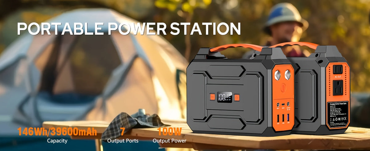 Portable Power Station 100W 300W Solar Generator AC Outlet USB QC3.0 Fast Charge DC Port LED Flashlight High Capacity Battery Pack for Camping Hiking CPAP Emergency Backup Power