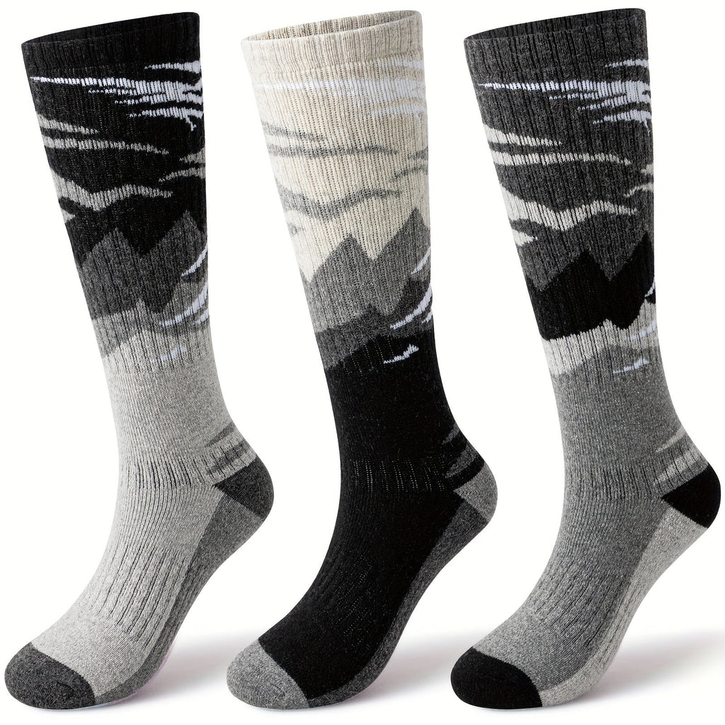 Wool Ski Socks 3 Pairs Thermal Knee High for Men & Women – Thick Warm Winter Socks for Skiing, Snowboarding & Outdoor Sports, 70% Wool, Sizes M & L, Multicolor / Dark / Snow Mountain