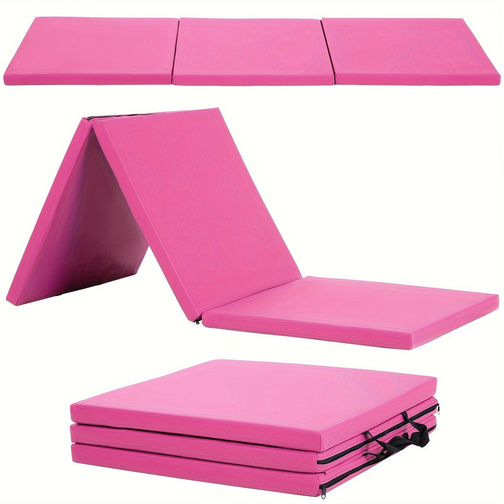 Tri-Fold Yoga Mat Heavy Duty Non-Slip with Carrying Handles – High-Density Foam Folding Exercise Mat for Home Gym, MMA, Wrestling, Gymnastics & Stretching, Workout Mat for Men & Women