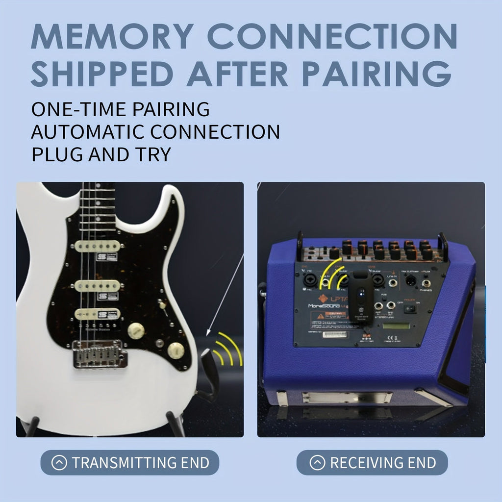 2.4GHz Wireless Guitar System Transmitter & Receiver for Electric Guitar – Low Latency Plug & Play Universal Wireless Instrument System for Guitar Bass Violin – Blue & Black