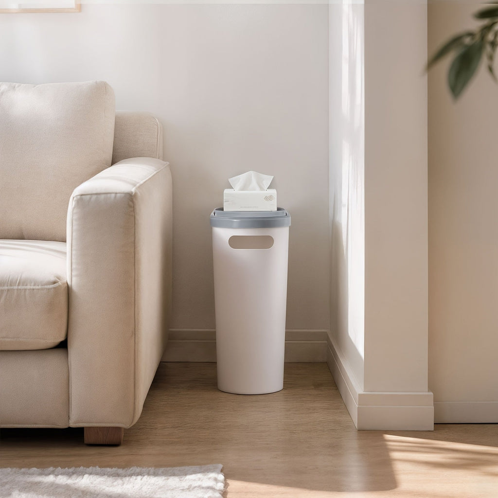 Small Bathroom Trash Can with Built-In Handles 2/1 Pack – Rustproof Plastic Wastebasket, Space-Saving Design for Bathroom, Laundry Room & Home Office, Includes Trash Bags