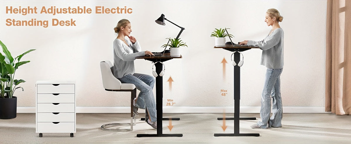 63 Inch Electric Standing Desk Height Adjustable Sit-Stand PC Workstation Wood Desktop Home Office Gaming Room Bedroom 3 Colors 3 Sizes