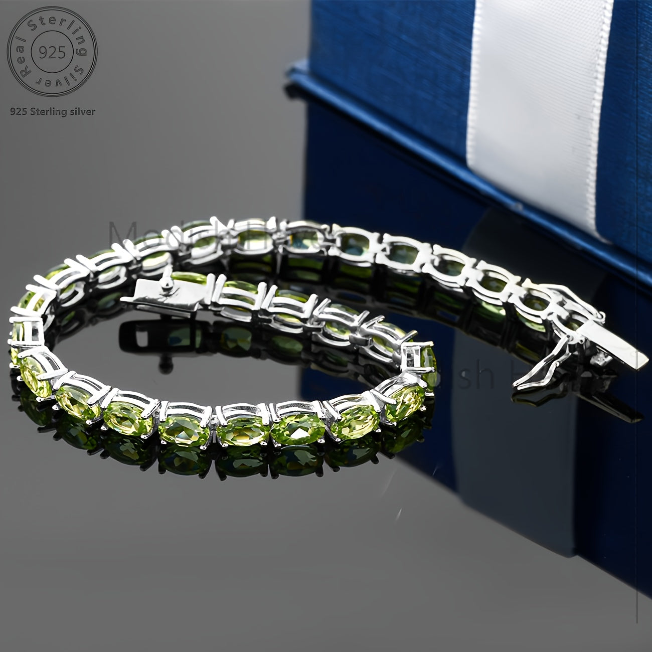 Green Peridot Tennis Bracelet 925 Sterling Silver Zirconia Accents – Elegant Gemstone Wrist Jewelry for Women, August Birthstone Gift for Birthday Mother's Day Valentine's Day Anniversary