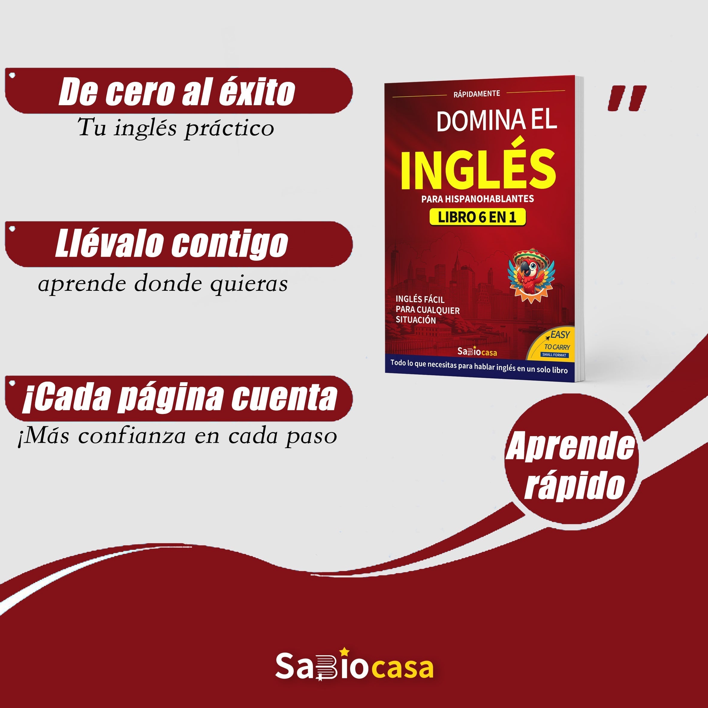 SabioCasa Dominate English 6 Books in 1 with Audio for Spanish Speakers – Beginner ESL Self-Study Guide Real-Life Phrases Grammar Pronunciation, Gift for Spanish Speakers Immigrants