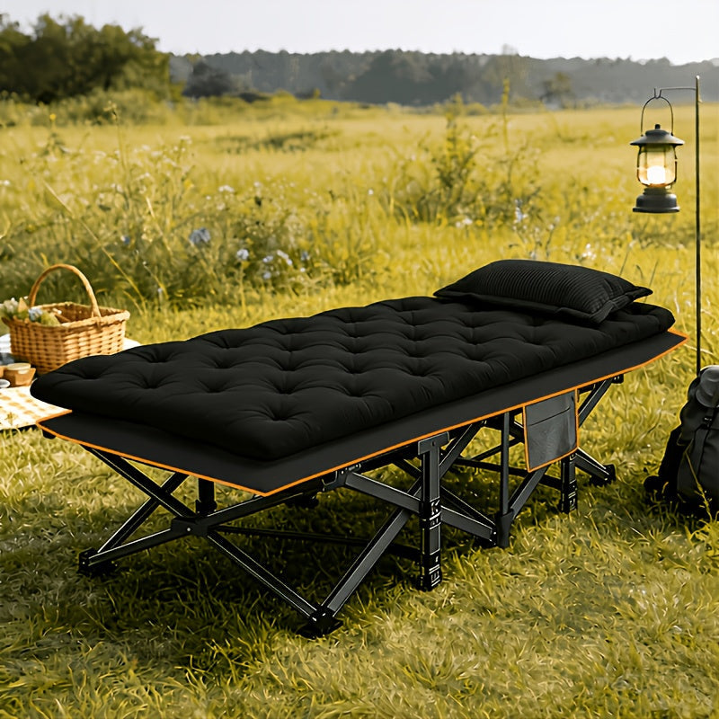 Velora Folding Camping Cot No Mattress for Adults – Double Layer Oxford Fabric, Heavy Duty 500/600/700 LBS, Portable Outdoor Bed with Carrying Case, Black & Gray
