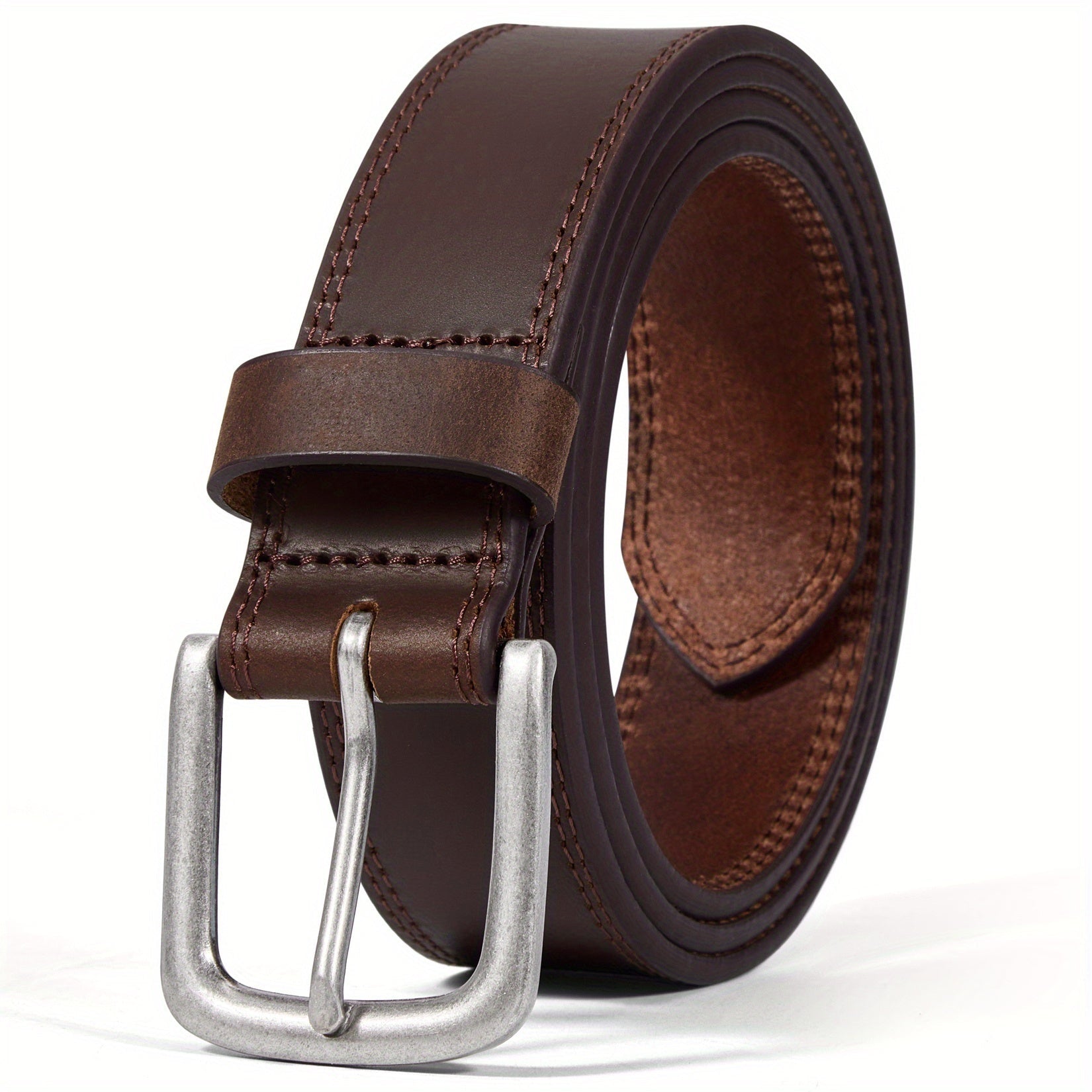 Men's Classic Full Grain Leather Jeans Belt with Gift Box - Handmade Fashion Casual Belt with Stainless Steel Buckle, Durable Black & Brown, Sizes 30-50, Perfect Gift for Him