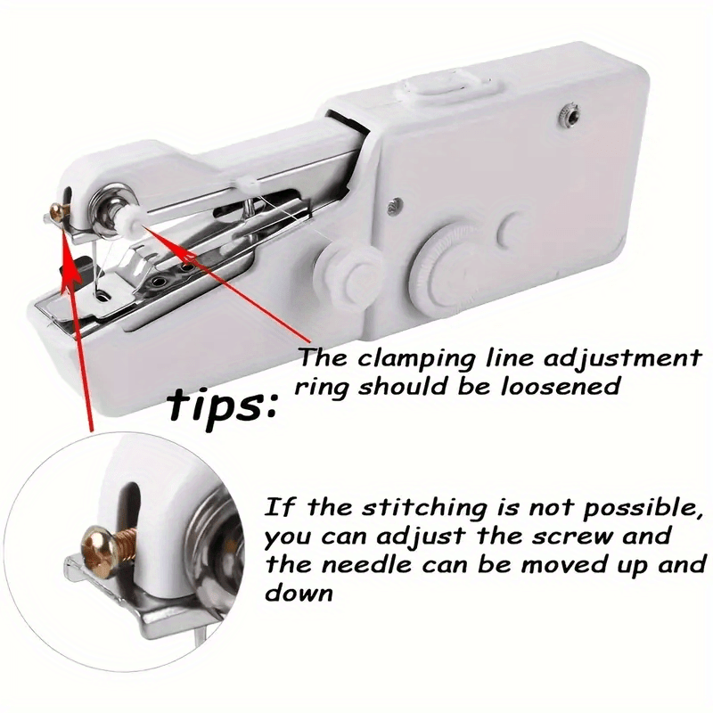 Compact Handheld Sewing Machine Kit Portable Battery Powered – Quick Repair Tool with Needles Bobbins Thread Spool Needle Threader and Fabric Sample for Clothes Garments Curtains and DIY Sewing Projects – White or Black