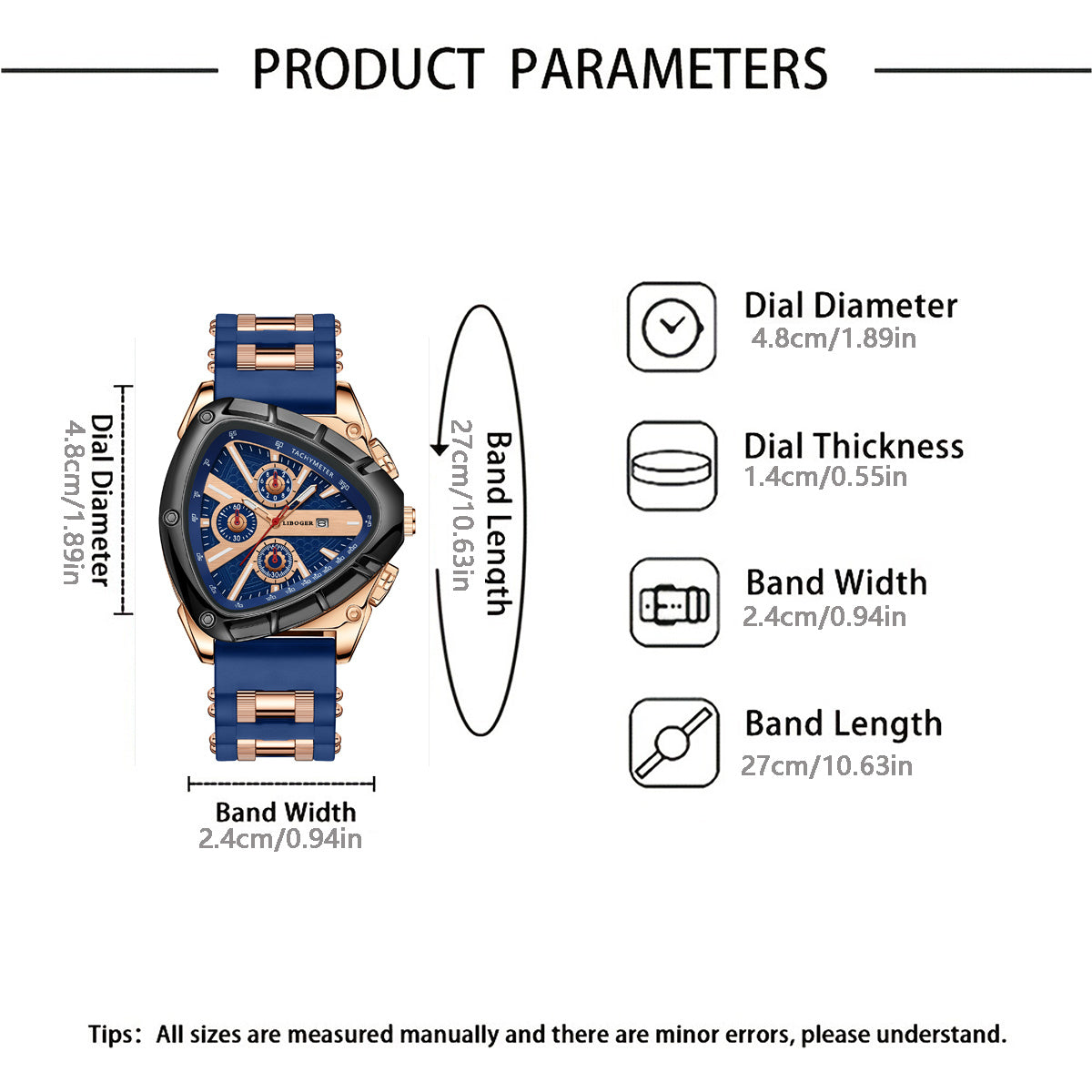 Men's Luxury Quartz Watch – Unique Triangular Dial Silicone Band Date Display Chronograph Business Casual Wristwatch 5 Colors Gift
