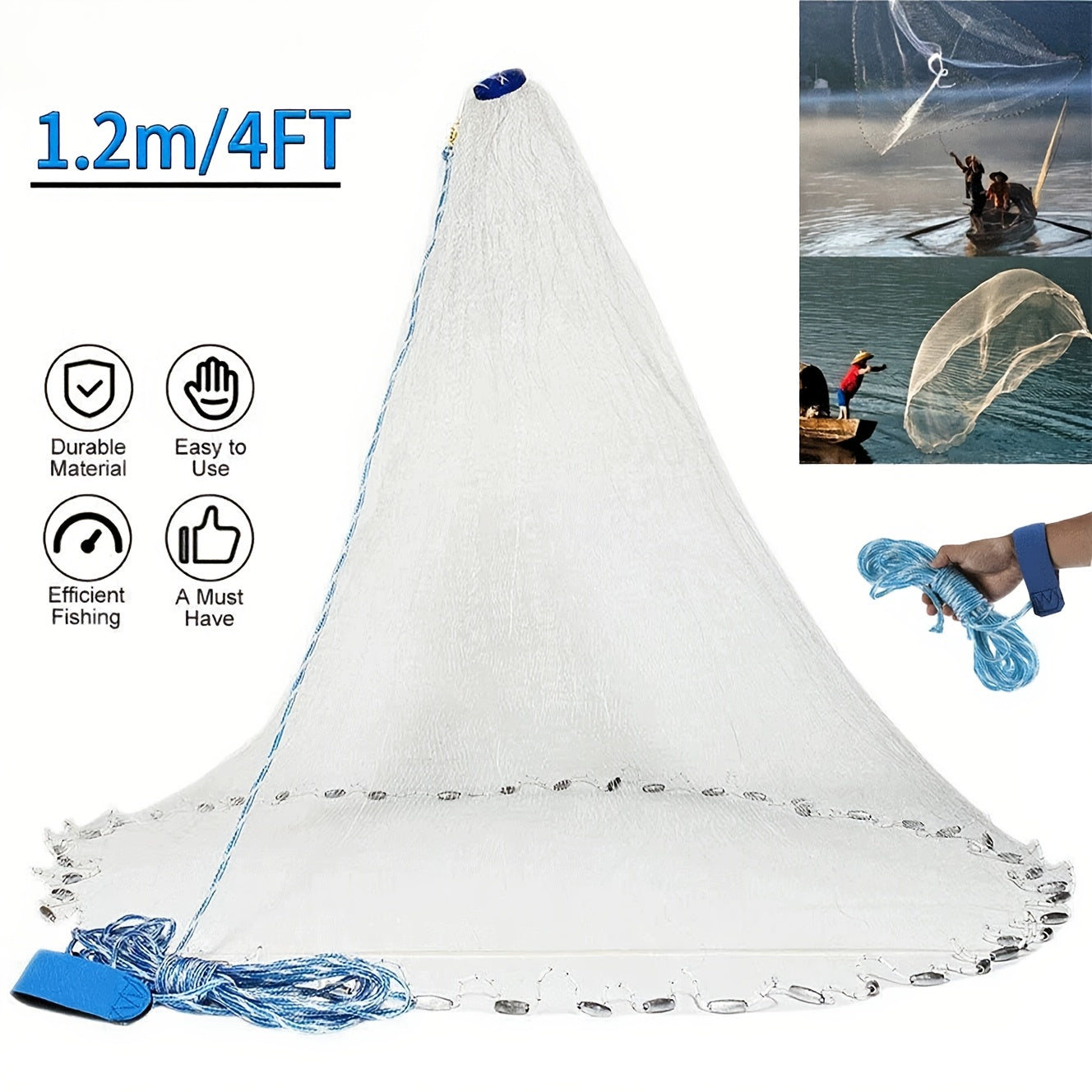 8FT 10FT Fishing Cast Net with Zinc Sinkers – Easy Throw Nylon Monofilament Bait Trap Net for Saltwater Freshwater, 240 300 Steel Drop, American Anglers Shore Pier Kayak Boat Fishing
