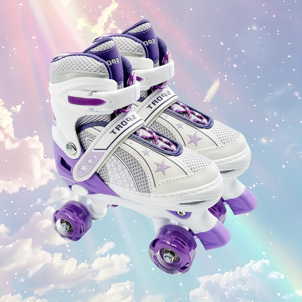 Kids Adjustable Roller Skates 3 Fit Levels Breathable Mesh – Beginner Children Skates in 6 Colors Lavender Purple Dusty Rose Powder Blue for Boys Girls Little Kid to Youth Sizes