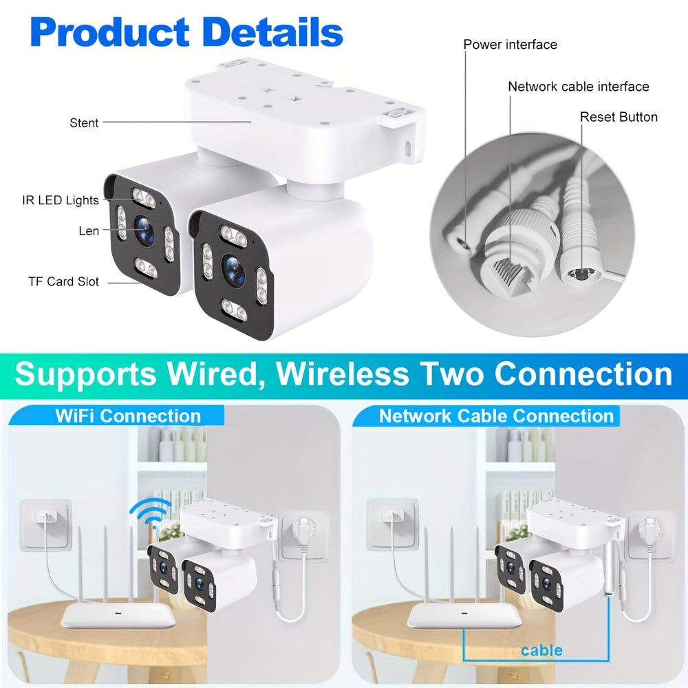 Dual Lens PTZ Security Camera Outdoor WiFi 5MP – 360° Pan Tilt 10x Electric Zoom Motion Detection Siren Alarm Two-Way Audio Color Night Vision 24/7 Wired Recording Home Surveillance