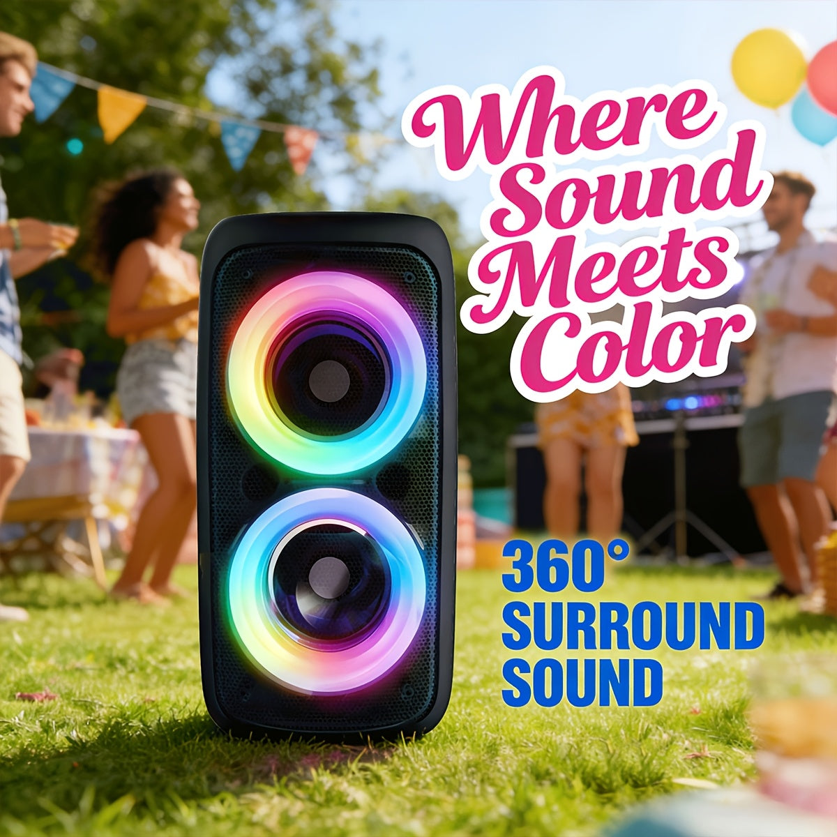 Portable Wireless Karaoke Bluetooth Speaker with Subwoofer - 1200mAh Battery, TF Card & USB Support, Compact High-Power Party Speaker with Microphone Option, Tabletop Mount & Button Control
