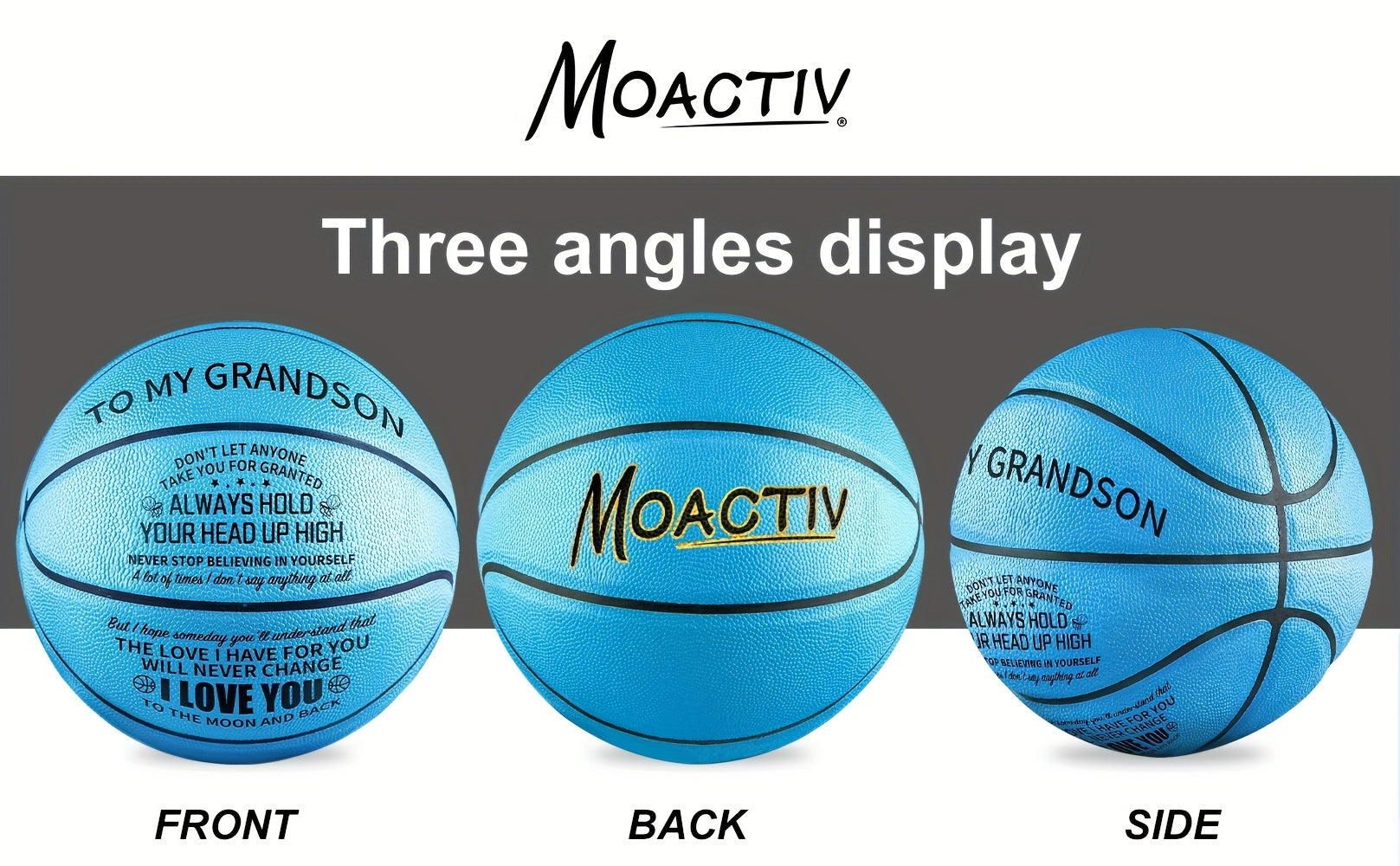 Personalized Engraved Basketball for Grandson & Son – Inspirational Motivational Size 7 PU Basketball with Air Pump, Heartfelt Birthday Christmas Anniversary Gift, Blue Red Gold Black