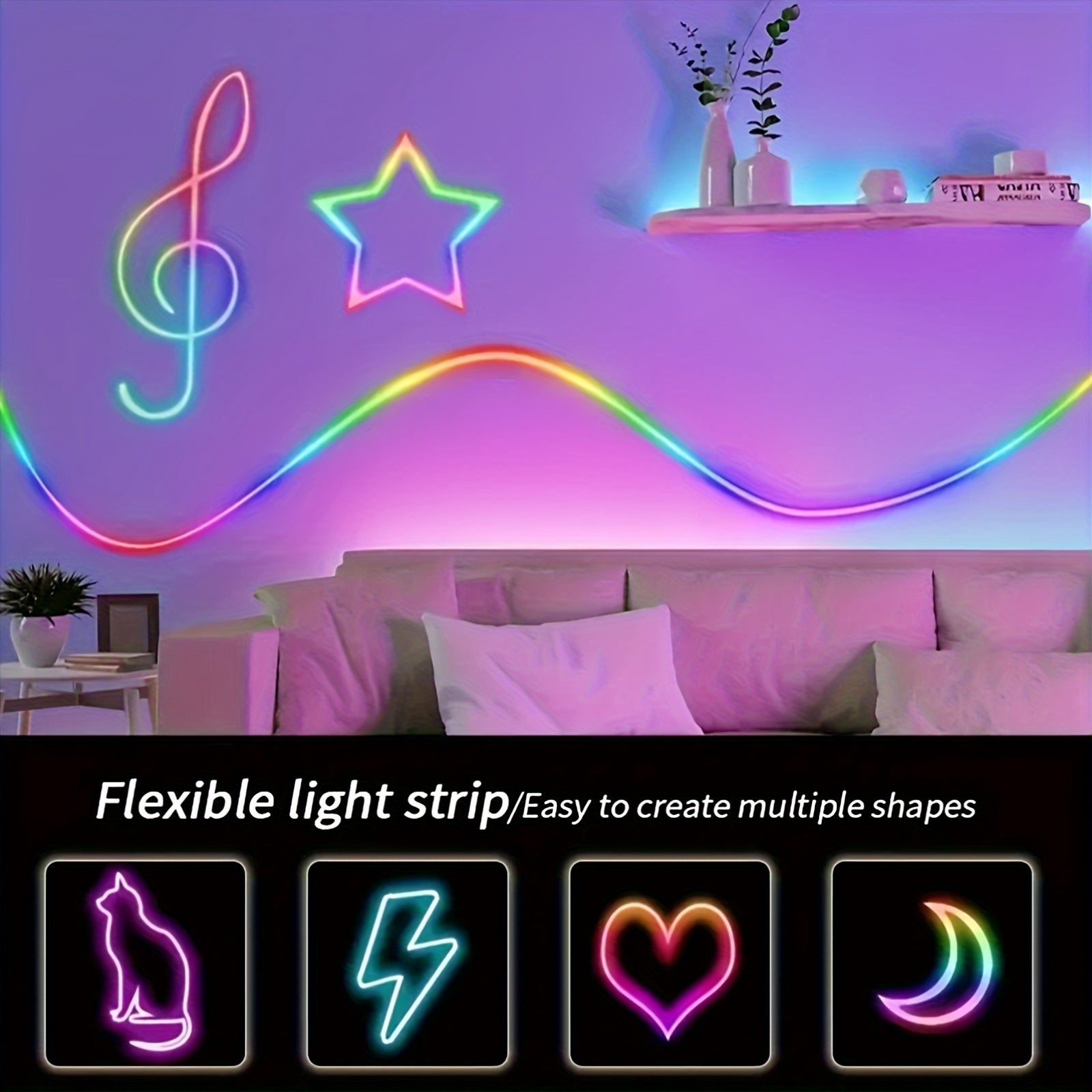 RGB LED Neon Rope Light IP65 Waterproof App & Remote Control Music Sync – Color-Changing Flexible Silicone Strip 3.2ft 9.8ft 16.4ft for Gaming Bedroom & Outdoor Decor