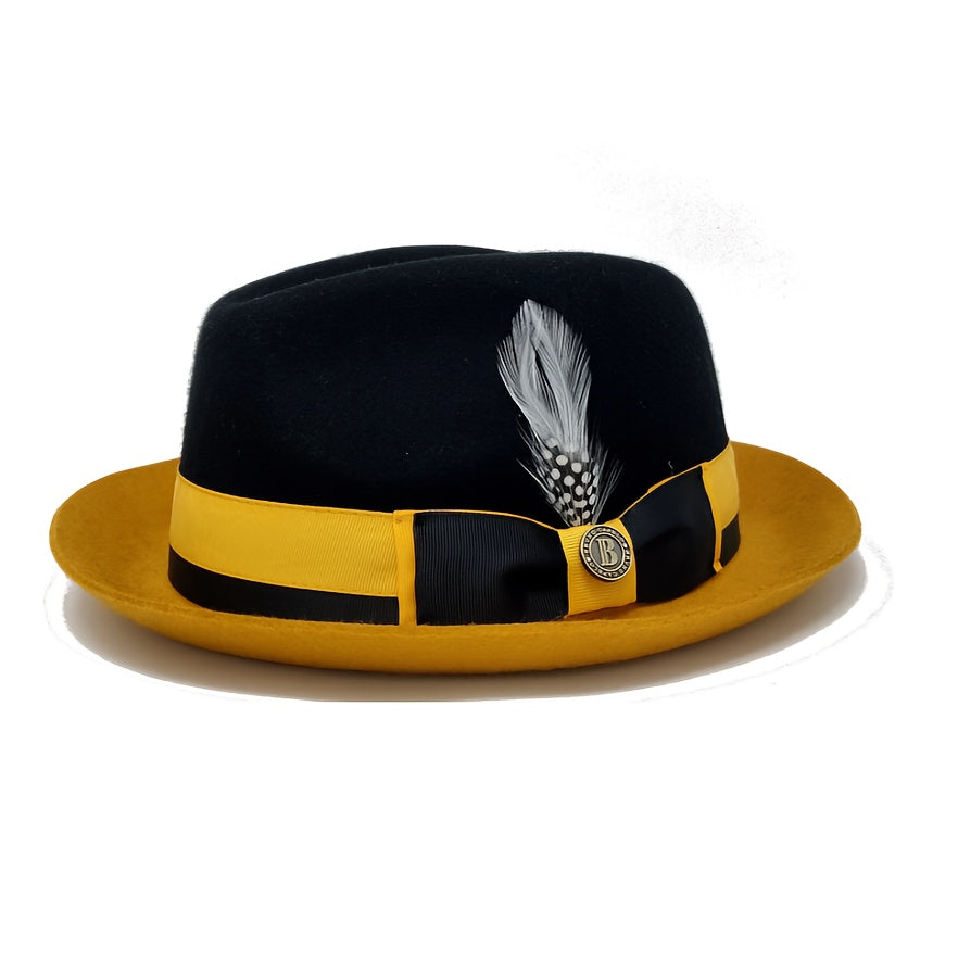 Men's Vintage British Gentleman Top Hat Cashmere Wool Blend – Adjustable 57-60cm Classic Fall Winter Dress Hat in Black White Red Yellow for Formal Costume Party Holiday Gift