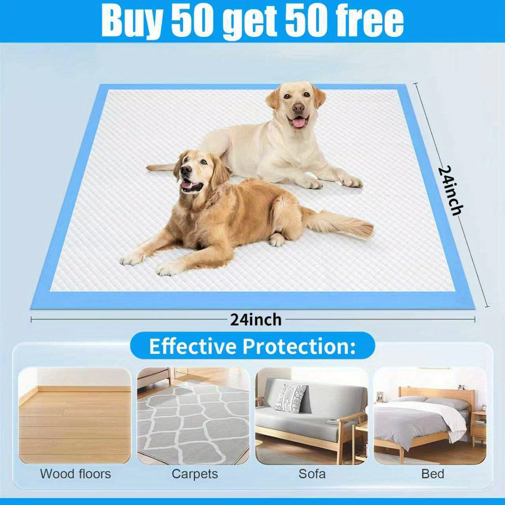 Super Absorbent Dog Pee Pads XL XXL Thickened Leak-Proof Training Pads for Medium & Large Dogs – Easy to Clean, Camping & Adult Bed Care, 50+50 Free Value Pack