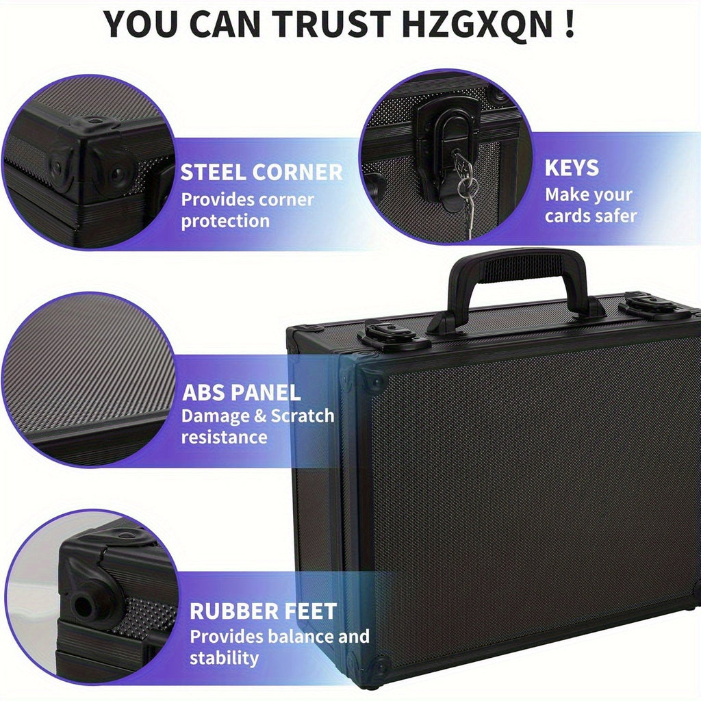 Trading Card Storage Box with Lock Holds 600 Plus 3x4 35PT Rigid Top Loaders Sports Card Organizer Case for Pokemon MTG Yu-Gi-Oh Baseball Football Basketball Standard and Mini Size