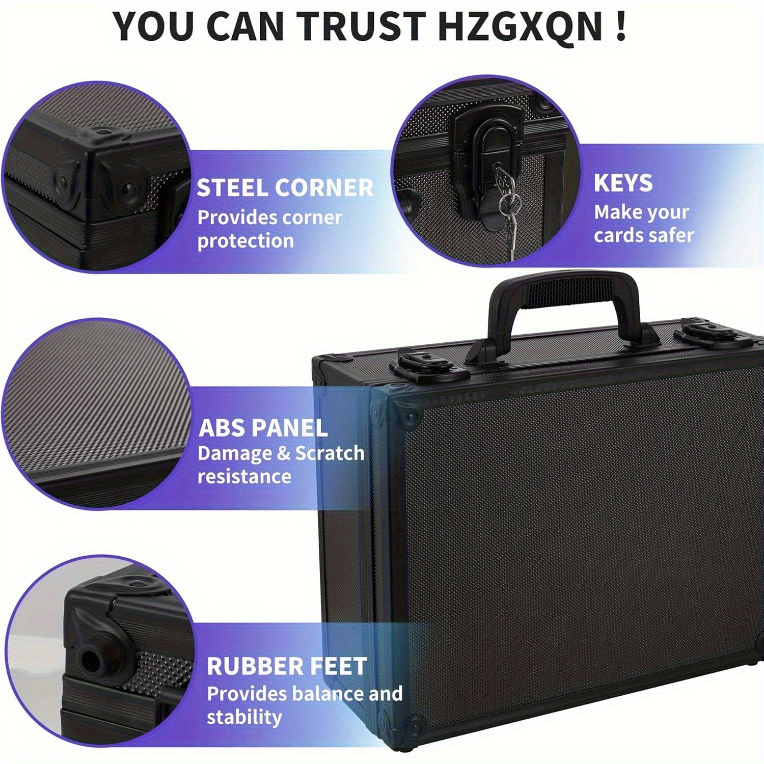 Trading Card Storage Box with Lock Holds 600 Plus 3x4 35PT Rigid Top Loaders Sports Card Organizer Case for Pokemon MTG Yu-Gi-Oh Baseball Football Basketball Standard and Mini Size