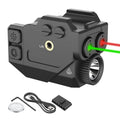 Tactical Flashlight with Dual Laser Sight – 450 Lumens Rechargeable Pistol Light for Picatinny Rail, Red+Green / Blue+Green / Purple+Green Laser Beam, Compact Handgun Accessory