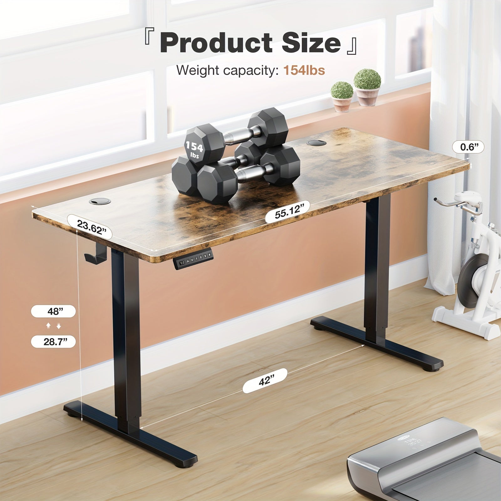 63 Inch Electric Standing Desk Height Adjustable Sit-Stand PC Workstation Wood Desktop Home Office Gaming Room Bedroom 3 Colors 3 Sizes