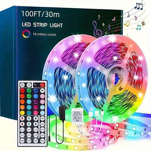 100ft LED Strip Lights Color Changing RGB with 44-Key Remote & Power Supply – 30M Flexible Indoor LED Light Strip for Bedroom Living Room Festival Wedding Carnival Party Decoration Ambiance