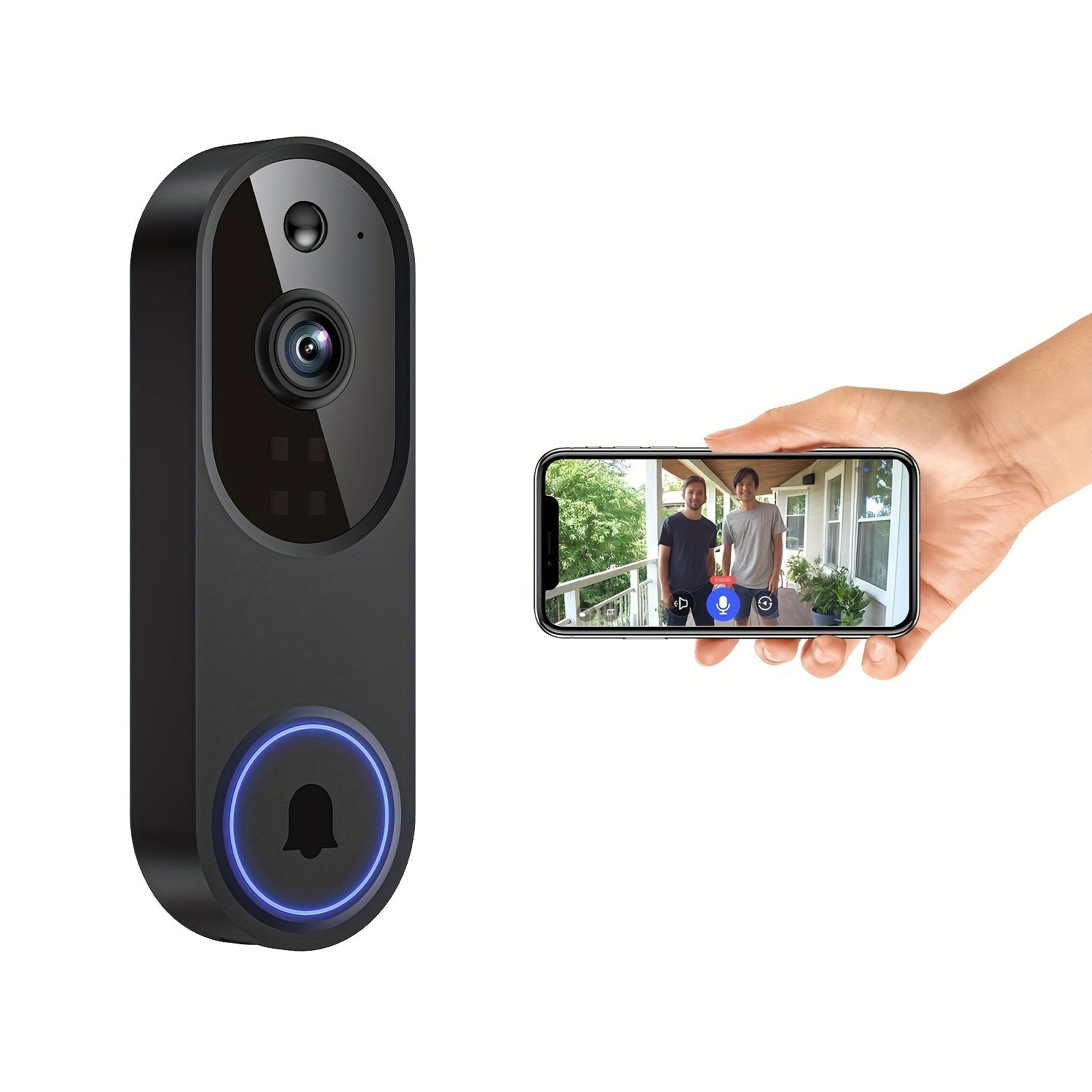Smart Video Doorbell 960P WiFi Wireless Camera - Two-Way Talk Color Night Vision AI Person Vehicle Detection 2.4G 5G Dual Band 3:4 Full View Real-Time Remote Monitoring Home Security