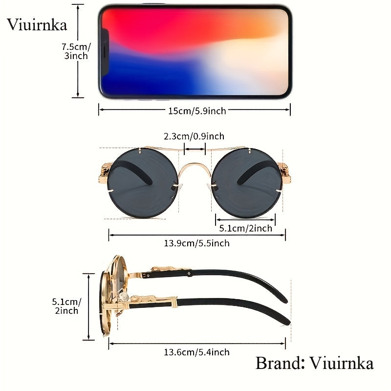 Round Metal Frame Gradient Sunglasses for Men & Women – Luxury Double Bridge, Leopard Detail Hinges, Gradient PC Lenses, Includes Case, Chic Vacation & Street Style Eyewear