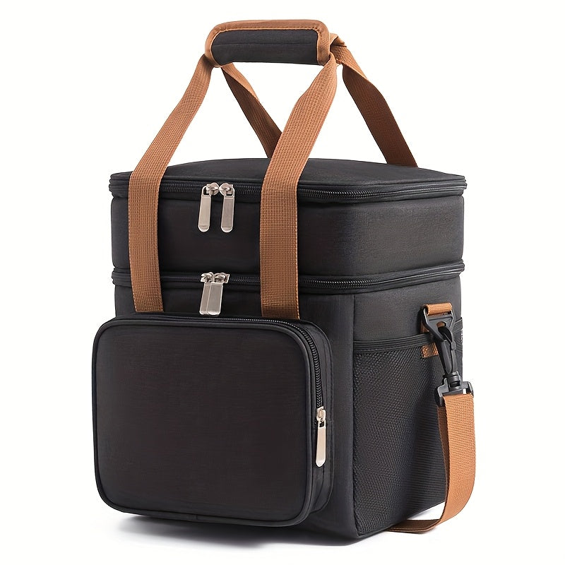 Insulated Lunch Bag Expandable Double-Layer Leakproof Cooler Tote with Adjustable Shoulder Strap, Durable Lunch Box for Work Office Picnic & Beach, Lightweight Thermal Bag for Men and Women