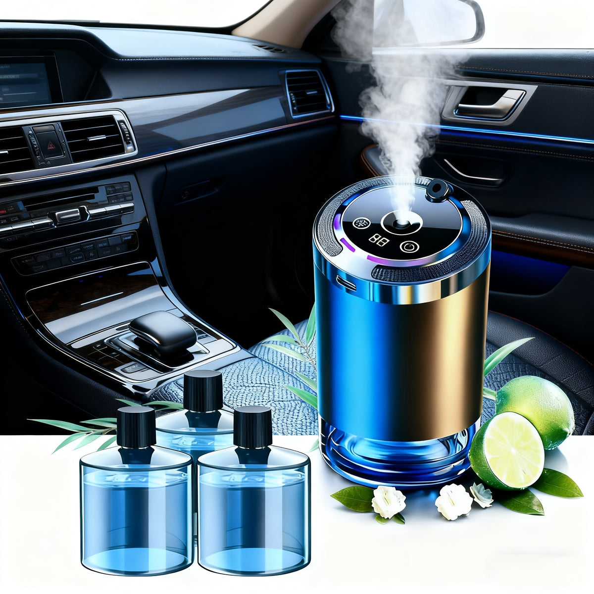 Smart Car Aroma Diffuser with Essential Oils Included – USB Powered Starry Sky Projection Humidifier Ambient Light Air Freshener Ocean Osmanthus Cologne Scent 1.69oz for Car Interior