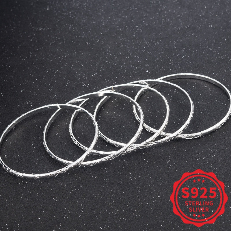 5 Piece 925 Sterling Silver Geometric Bracelet Set for Women – Hypoallergenic Minimalist Stackable Jewelry Perfect Mother's Day Daily Wear Gift for Her