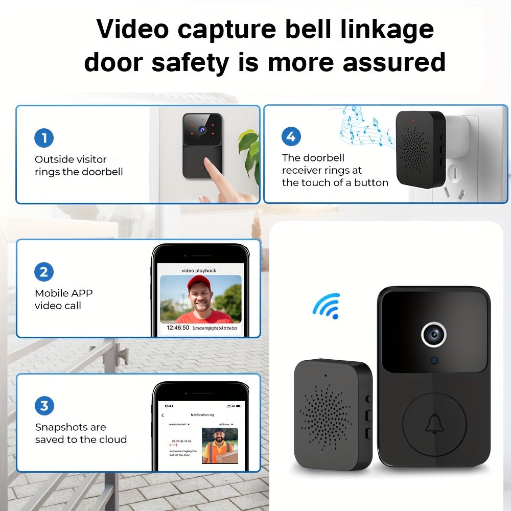 Wireless Video Doorbell Camera with HD Night Vision, Motion Alerts & Two-Way Audio – Smart WiFi Doorbell with Remote Mobile View, Voice Changer, Photo Capture & Rechargeable Battery for Home Security