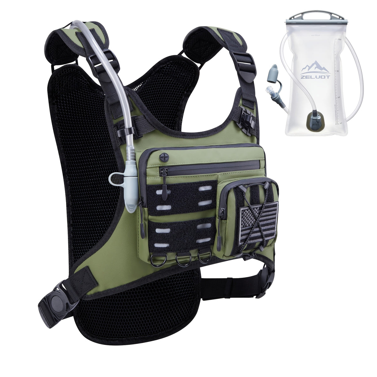 Running Hydration Vest with 3L Water Bladder Lightweight Adjustable Chest Pack Reflective Gear Holder for Men Women Marathon Trail Running Hiking Black Gray Camo Olive