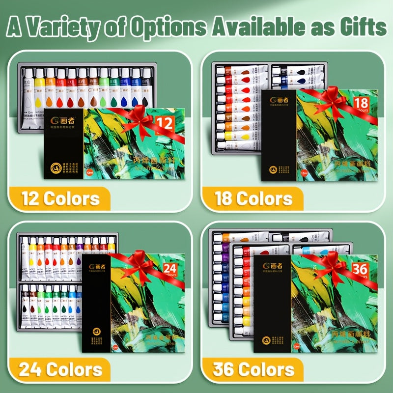 Acrylic Paint Set 12 18 24 or 36 Colors 0.41oz Tubes – Fade-Resistant Non-Toxic Fast-Drying Acrylic Paints for Canvas Wood Rock Fabric Ceramics Clothing and Wall Art – Beginner and Professional Artist Supplies