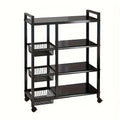 4-Tier Rolling Storage Rack with Wire Baskets & Wheels – Adjustable Metal Shelf for Kitchen Pantry Garage Bathroom Closet, Movable Standing Organizer, Housewarming Gift