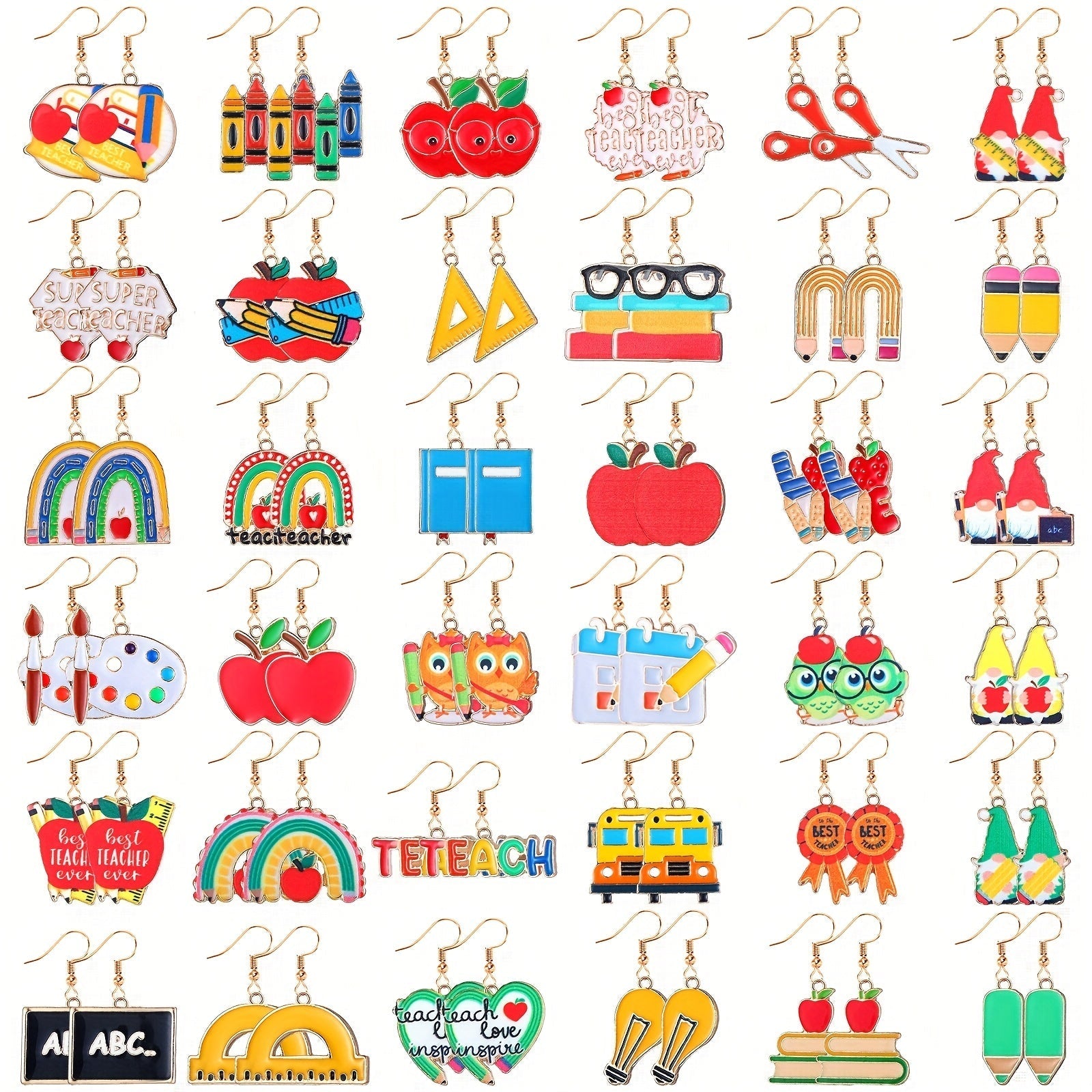 36 Pairs Teacher Earrings Set for Women Book Pencil Ruler Apple Stud & Dangle Earrings - Back to School Teacher Appreciation Gift Party Favor Pack Christmas Gift