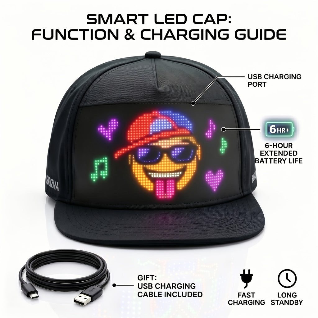 LED Light-Up Hat 16x32 Matrix US Flag App Programmable Scrolling Message Cap – Custom Text Upload Breathable Woven Unisex Novelty Gift for Teens Parties Festivals Events