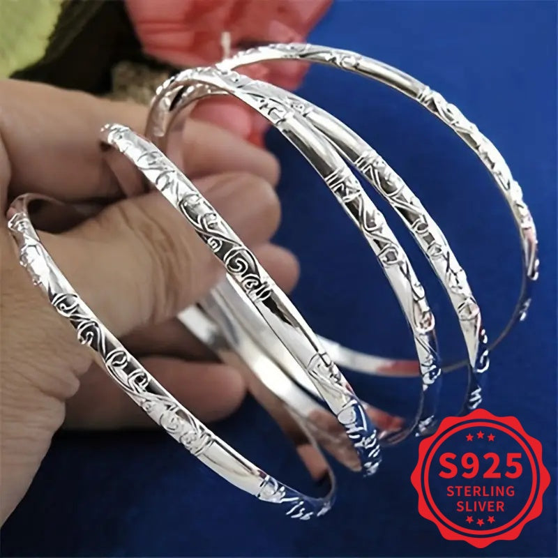 5 Piece 925 Sterling Silver Geometric Bracelet Set for Women – Hypoallergenic Minimalist Stackable Jewelry Perfect Mother's Day Daily Wear Gift for Her